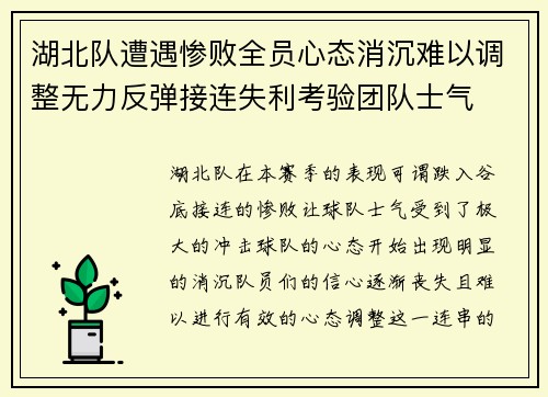 湖北队遭遇惨败全员心态消沉难以调整无力反弹接连失利考验团队士气